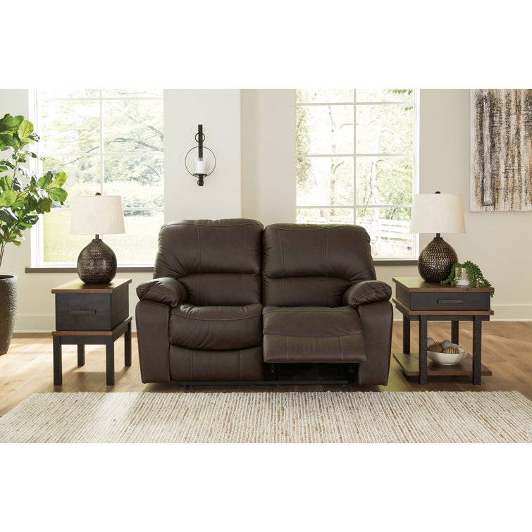 Dark Brown Faux Leather Power Reclining Loveseat with Pillow-top Arm