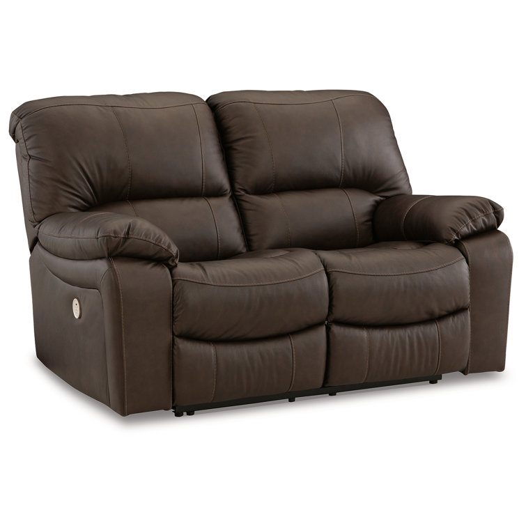 Dark Brown Faux Leather Power Reclining Loveseat with Pillow-top Arm