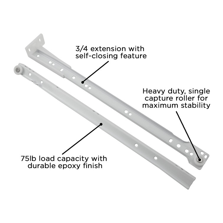18-Inch White Bottom Mount Drawer Slide 5-Pack