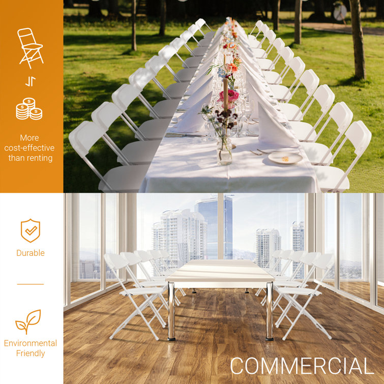 White Steel and Plastic Stackable Folding Chair Set of 6