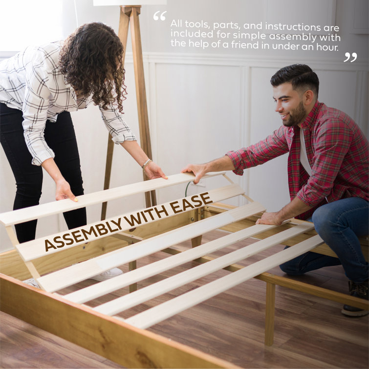 King Rustic Oak Wood Bed Frame with Lattice Headboard and Slats