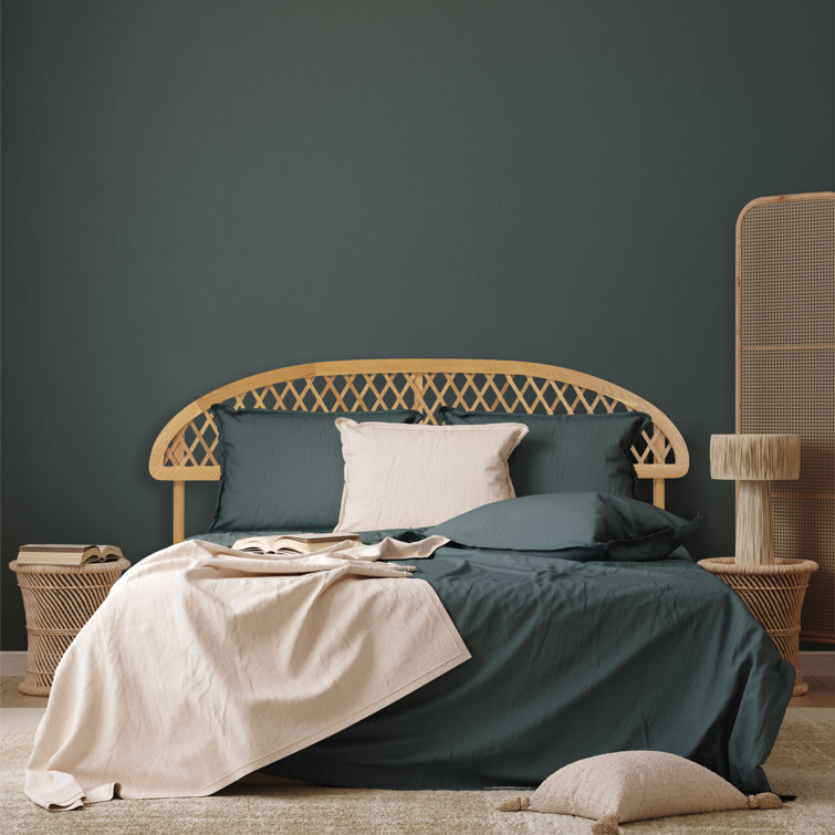 King Rustic Oak Wood Bed Frame with Lattice Headboard and Slats