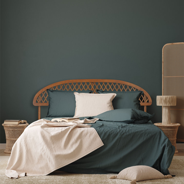 King Rustic Oak Wood Bed Frame with Lattice Headboard and Slats