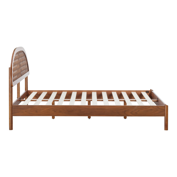 King Rustic Oak Wood Bed Frame with Lattice Headboard and Slats