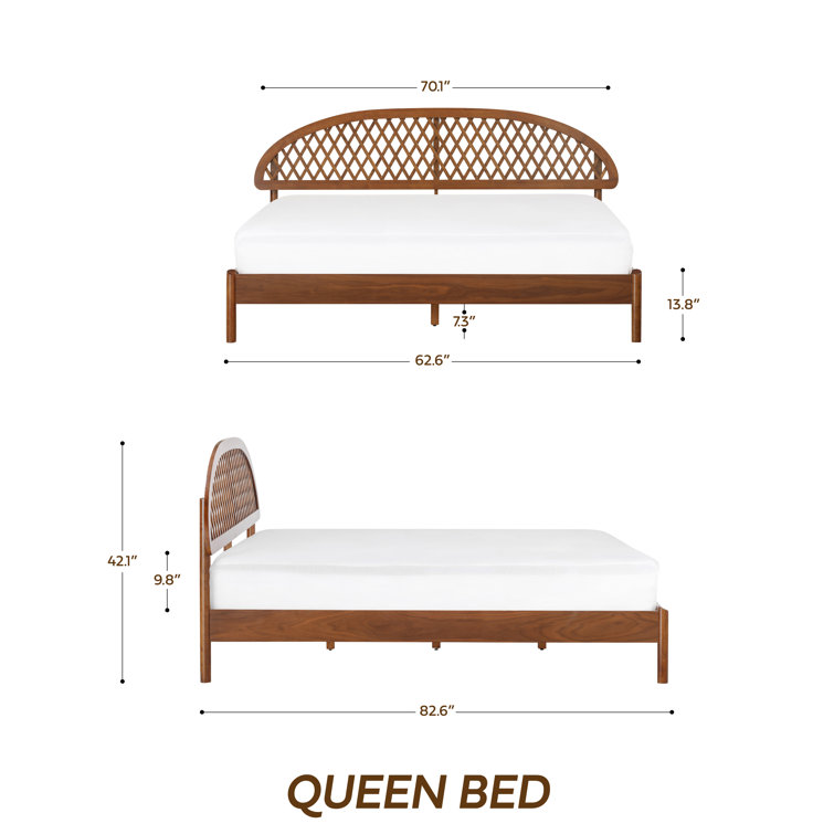 King Rustic Oak Wood Bed Frame with Lattice Headboard and Slats