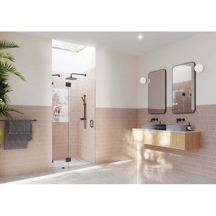 Matte Black Frameless Glass Hinged Shower Door, 78" x 42.5"