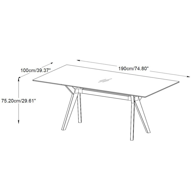 Clear Glass Top Gray Wood Base Rectangular Dining Table for Six