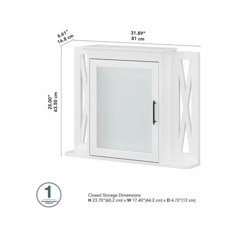 White Ash Farmhouse Wall-Mount Medicine Cabinet with Mirror