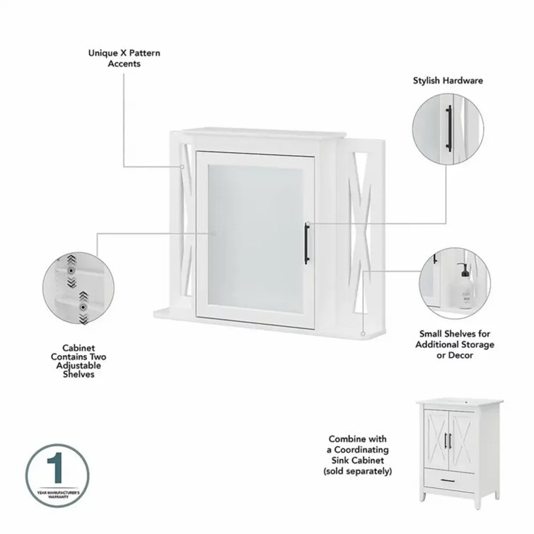 White Ash Farmhouse Wall-Mount Medicine Cabinet with Mirror