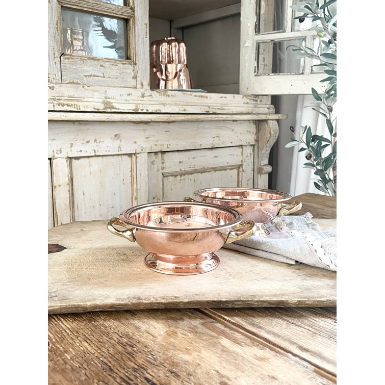 Vintage Copper and Brass Pedestal Serving Bowls Set