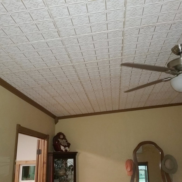 Antique Gold Faux Tin Glue-Up Ceiling Tile, 2x2 ft