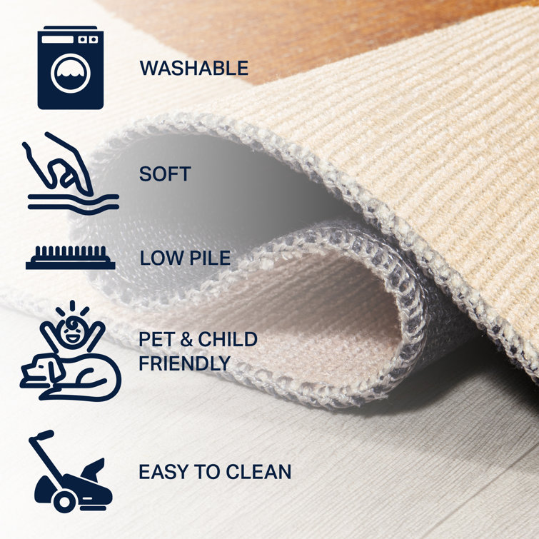 Cream and Terracotta Geometric Washable Runner Rug
