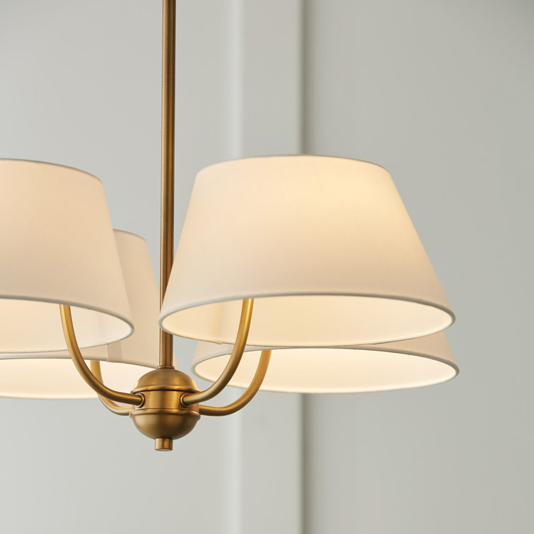 Aged Brass 4-Light Chandelier with White Fabric Drum Shades