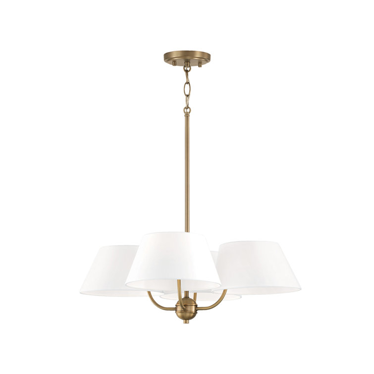 Aged Brass 4-Light Chandelier with White Fabric Drum Shades