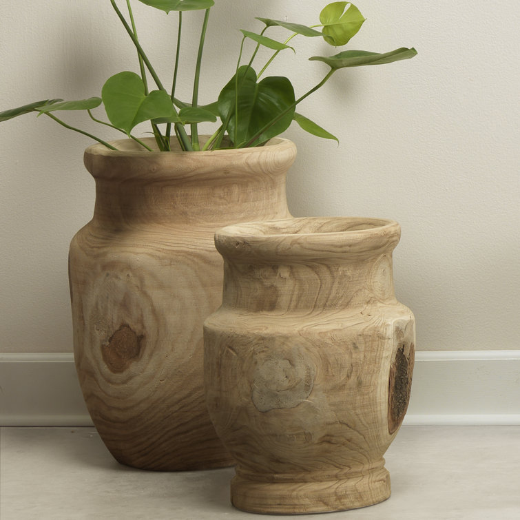 Rustic Light Wood Urn-Shaped Decorative Floor Vase