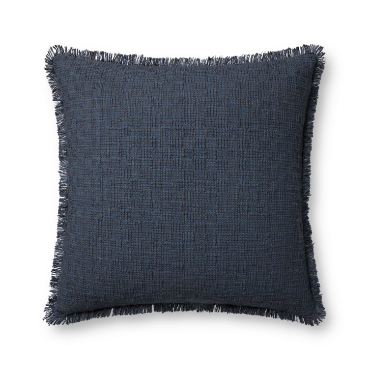 Midnight Blue 22" x 22" Woven Polyester Pillow with Fringe