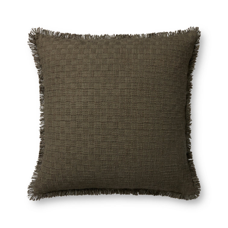 Dark Green Woven 22" Pillow Cover with Fringe