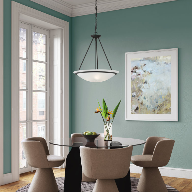 Modern Black Brass 3-Light Bowl Pendant with White Alabaster Glass