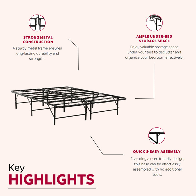 King Black Metal Platform Bed Frame with Storage
