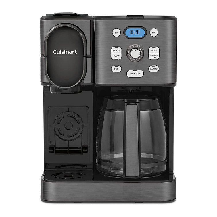 Black Stainless Steel 2-in-1 Coffee Maker with Glass Carafe