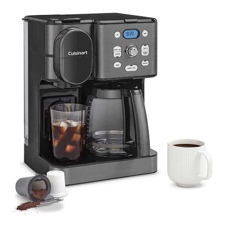 Black Stainless Steel 2-in-1 Coffee Maker with Glass Carafe