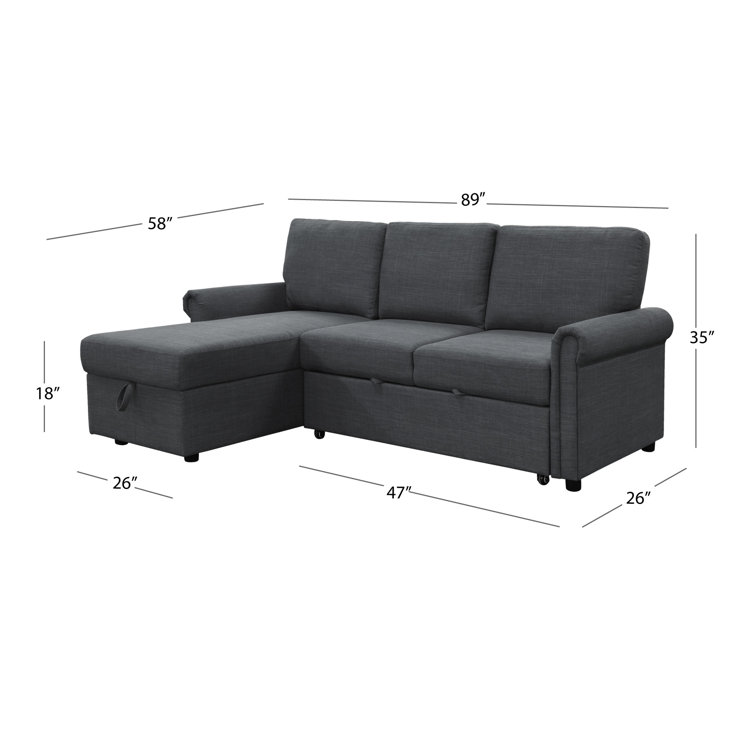 Charcoal Fabric Sectional with Storage and Rolled Arms