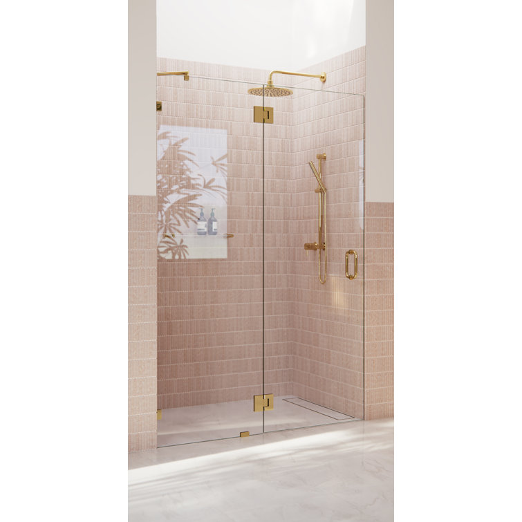 Halo 78" Frameless Clear Glass Shower Door with Polished Brass Hinges