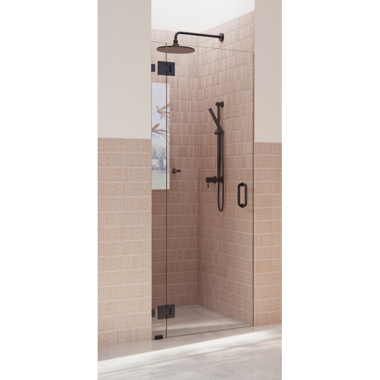 Matte Black Frameless Glass Hinged Shower Door, 78 x 34.15 in