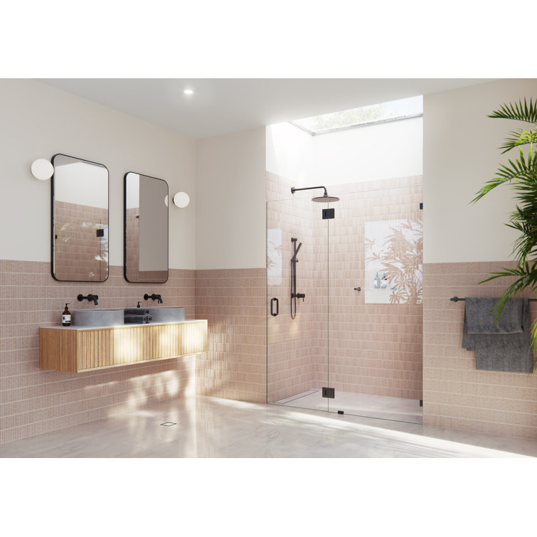 Matte Black Frameless Glass Hinged Shower Door, 78" x 60.9"