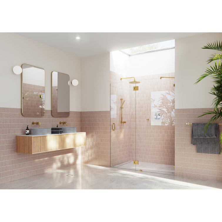 Polished Brass Frameless Glass Hinged Shower Door, 78" x 58.9"