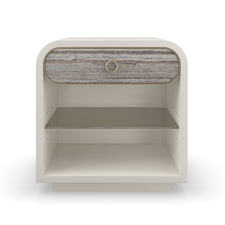 Cream and Gray 1-Drawer Nightstand with Glass Shelf