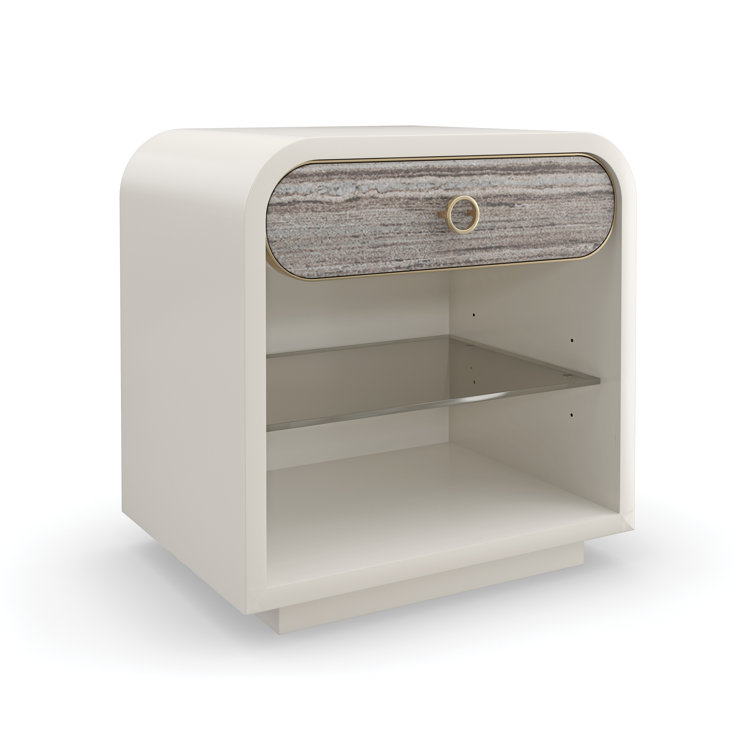Cream and Gray 1-Drawer Nightstand with Glass Shelf