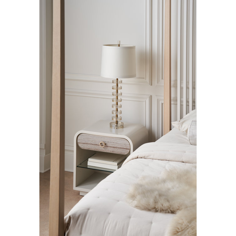Cream and Gray 1-Drawer Nightstand with Glass Shelf