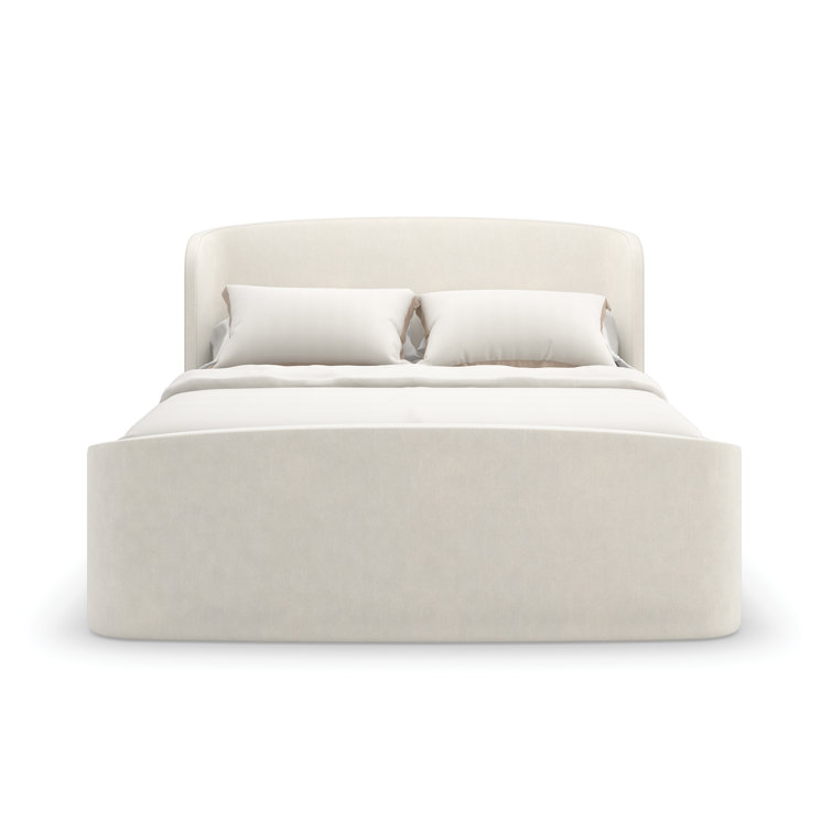 Cream King Upholstered Wood Frame Bed with Headboard