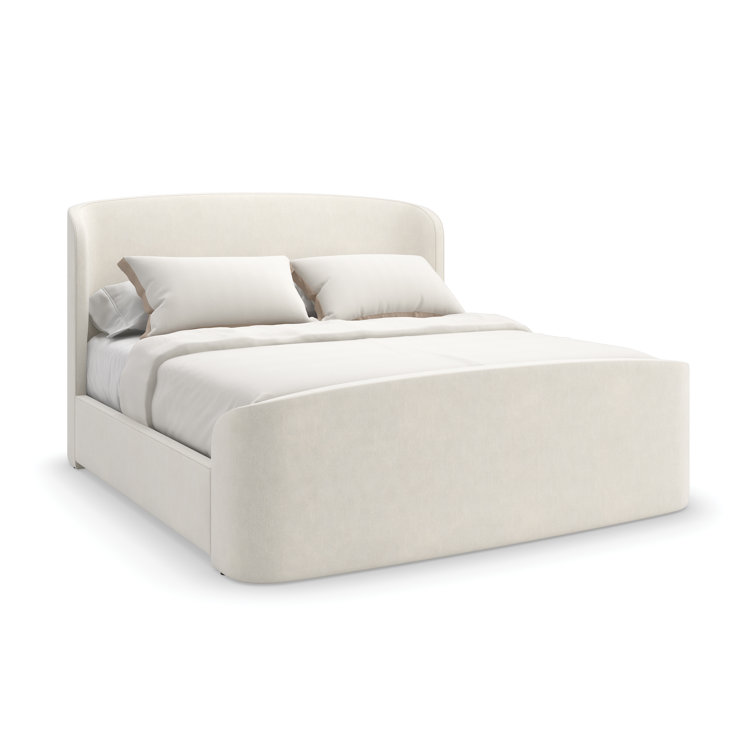 Cream King Upholstered Wood Frame Bed with Headboard