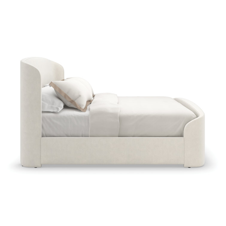 Cream King Upholstered Wood Frame Bed with Headboard