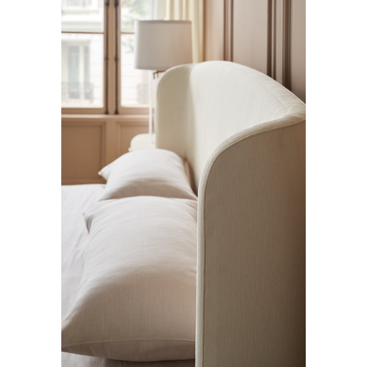 Cream King Upholstered Wood Frame Bed with Headboard