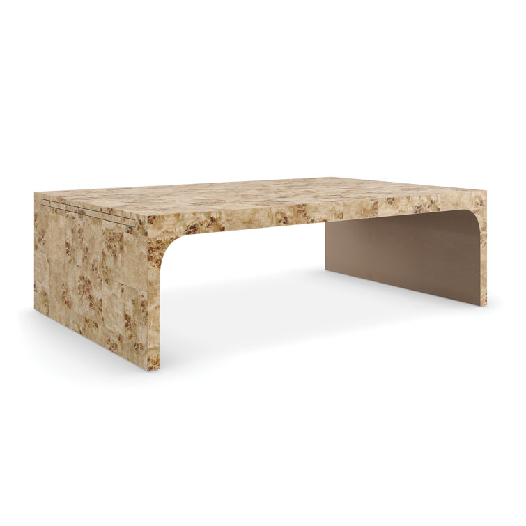 Mappa Burl Brown Rectangular Cocktail Table with Bronze Leaf Finish