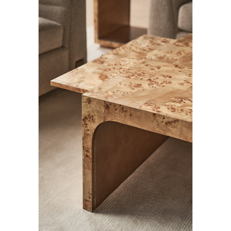 Mappa Burl Brown Rectangular Cocktail Table with Bronze Leaf Finish