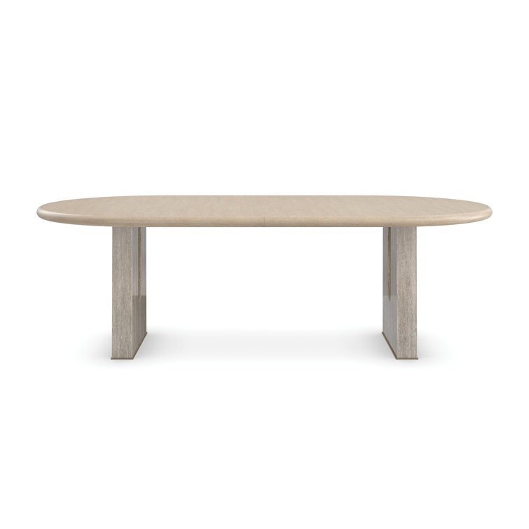 Sun Drenched Oak Extendable Oval Dining Table with Silver Travertine Legs