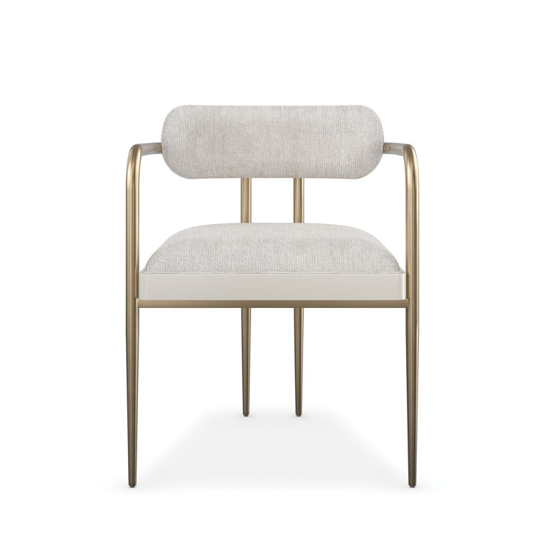 Gray Linen Upholstered Arm Chair with Gold Metal Legs