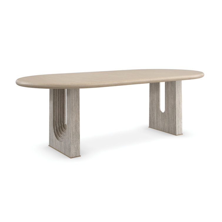 Sun Drenched Oak Extendable Oval Dining Table with Silver Travertine Legs