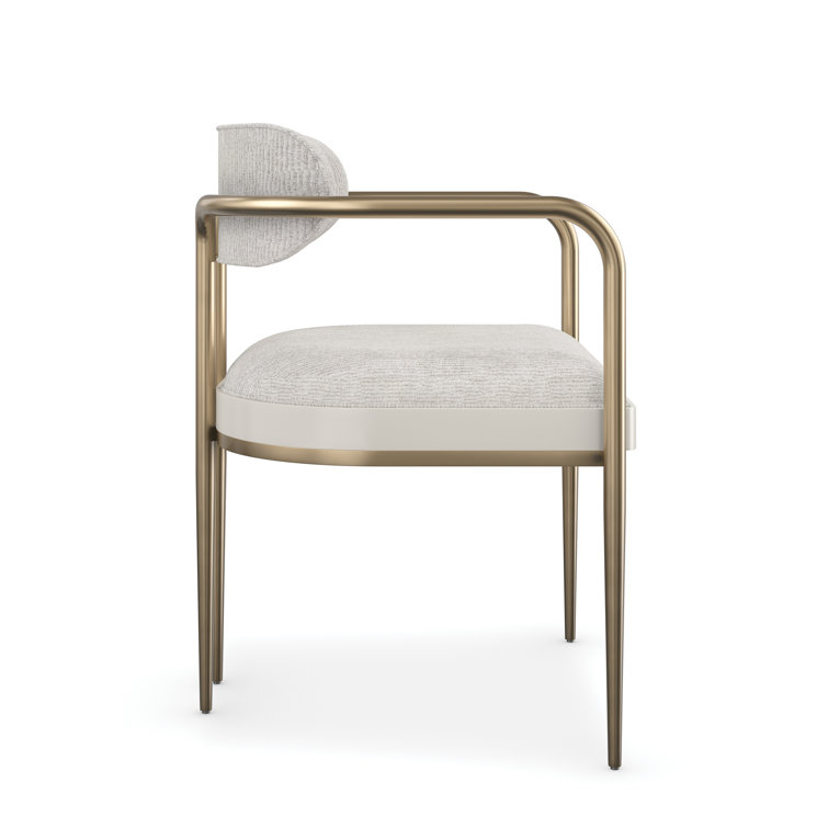 Gray Linen Upholstered Arm Chair with Gold Metal Legs