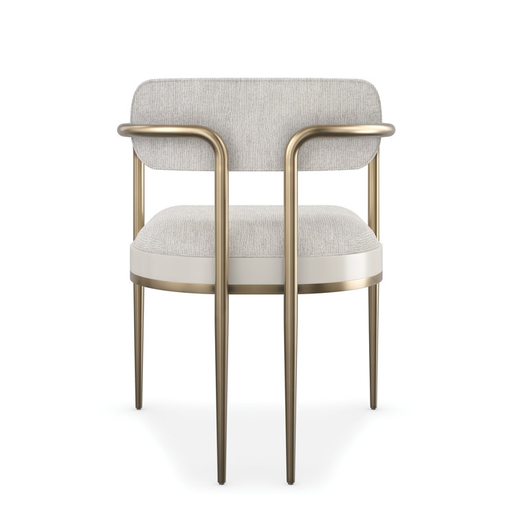 Gray Linen Upholstered Arm Chair with Gold Metal Legs