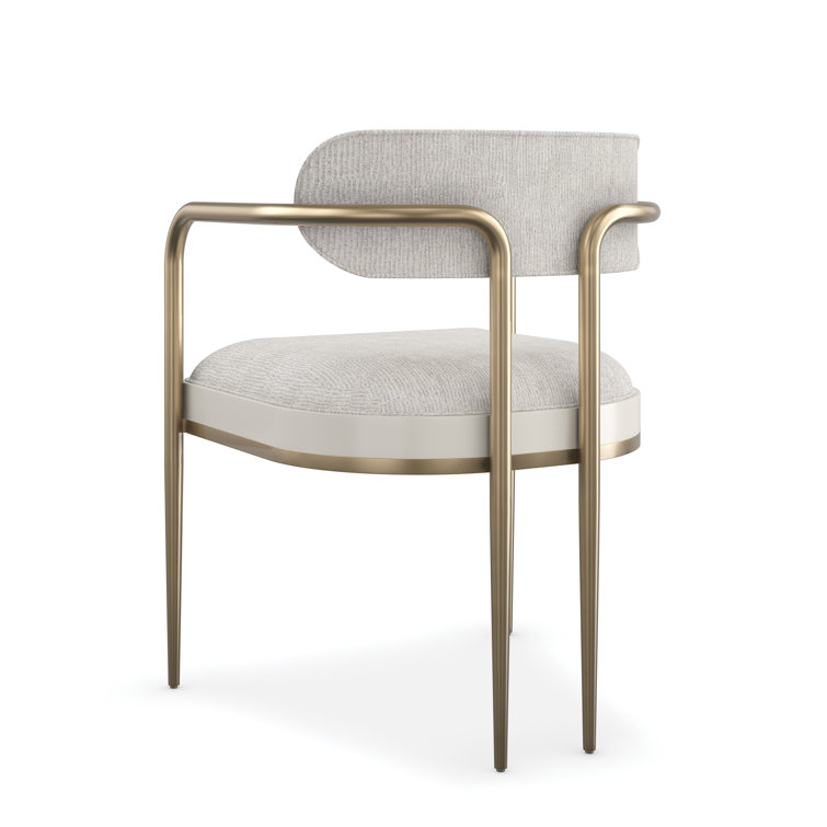 Gray Linen Upholstered Arm Chair with Gold Metal Legs