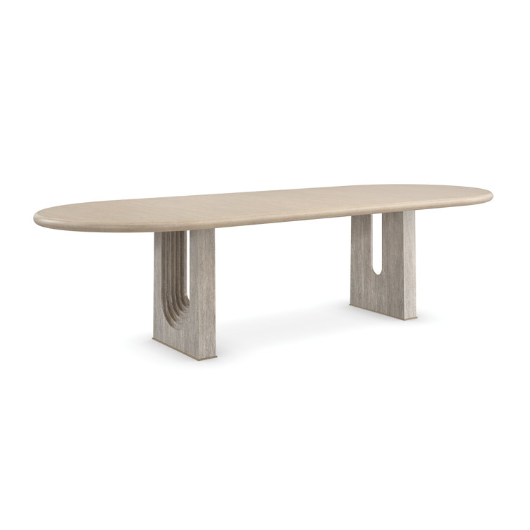 Sun Drenched Oak Extendable Oval Dining Table with Silver Travertine Legs