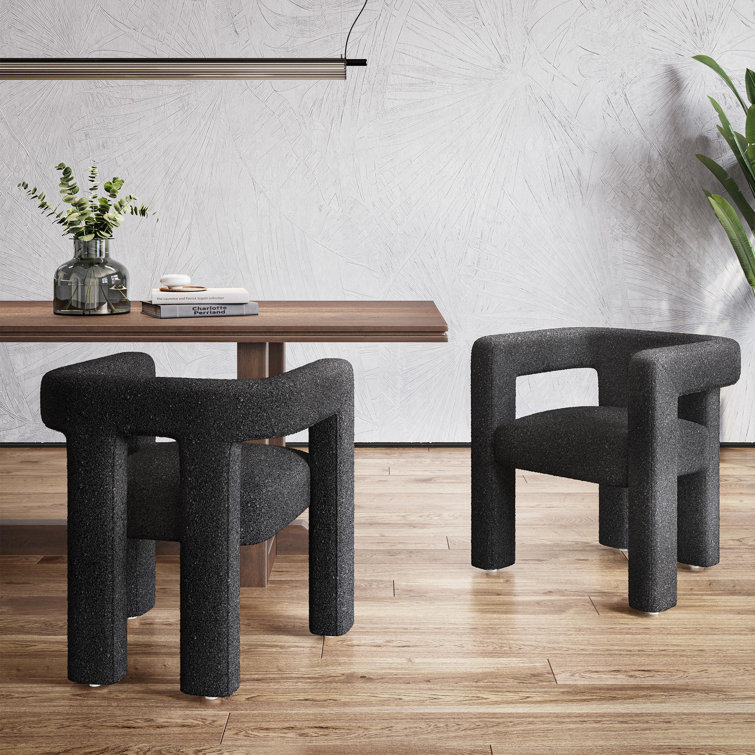 Black Linen Upholstered Barrel Side Chair with Wood Frame