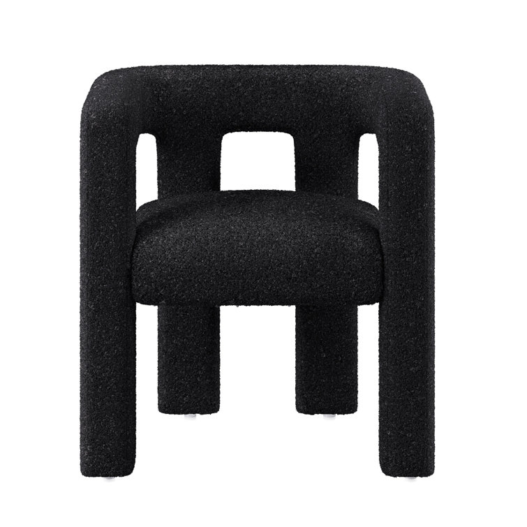 Black Linen Upholstered Barrel Side Chair with Wood Frame