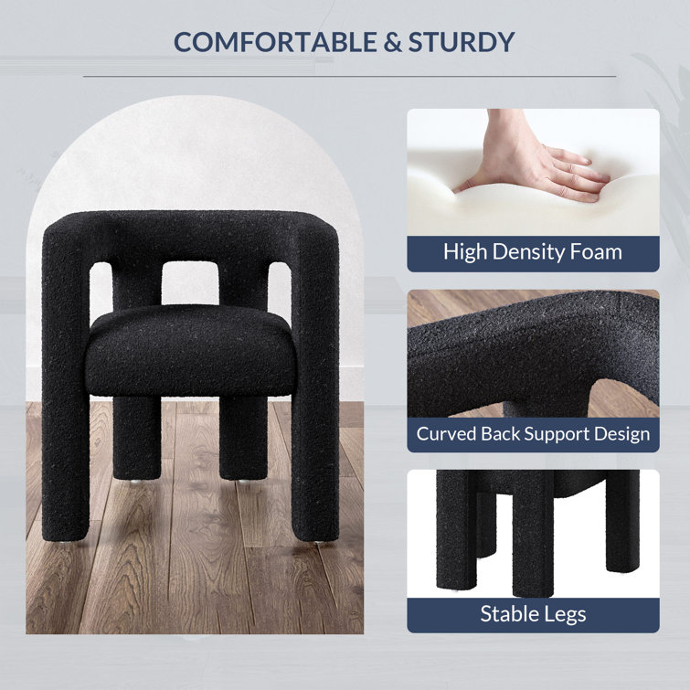 Black Linen Upholstered Barrel Side Chair with Wood Frame