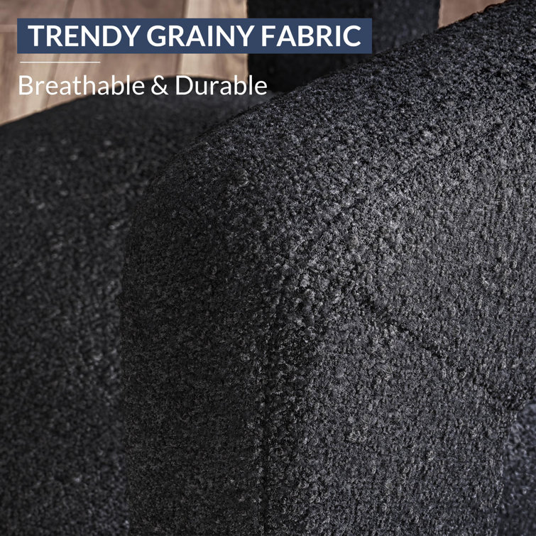 Black Linen Upholstered Barrel Side Chair with Wood Frame